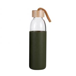 750 ml Eco friendly Bamboo Lid Single Silicone Cover Glass Water Bottle with Stainless Steel Straw