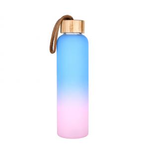 Customized glass water bottle glass sport water wholesaler sport water bottle with bamboo lid and strap