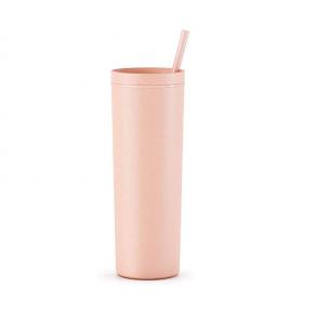 Skinny Acrylic Tumbler with Lid and Straw  18oz Premium Insulated Double Wall Plastic Reusable Cups - Matte Blush, 4 Pack