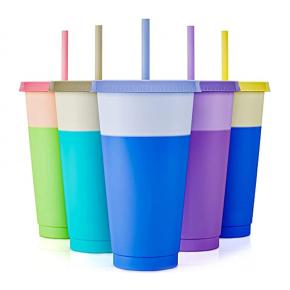 Color Changing Cups with Lids and Straws - 5 Pack 24 oz Plastic Tumblers with Lids and Straws Bulk