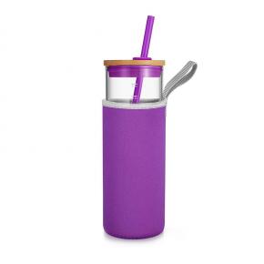 Iced Coffee Cup Glass Tumbler with Straw and Bamboo LidWide Mouth Reusable Smoothie Cup with Straw 