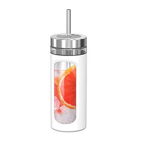 Glass Tumbler with Straw and Lid 20oz Glass Water Bottle with Straw Silicone Protective Sleeve BPA FR