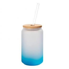 Sublimation Glass Cans Blanks Frosted 13 OZ with Bamboo Lid and Clear Glass Straw Wide Mouth Jar  Tumbler Cups Mugs
