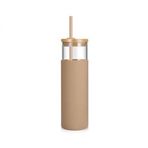 32oz Glass Tumbler Glass Water Bottle Straw Silicone Protective Sleeve Bamboo Lid - BPA Free