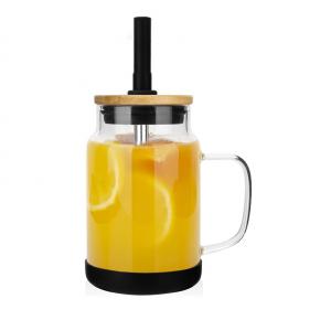 Glass cup With Handle 22 oz, Borosilicate Glass Water Mug with Straw and Silicone Lid, Glass Boba Tea