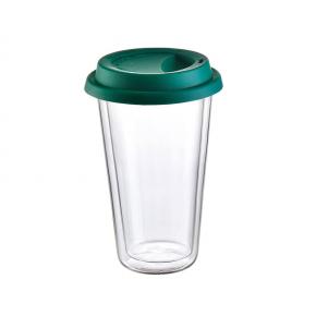 Double Wall Glass Tumbler - 14-Oz Reusable Coffee & Tea Cup, Clear Travel Mug, On the Go, Recyclable, Microwavable
