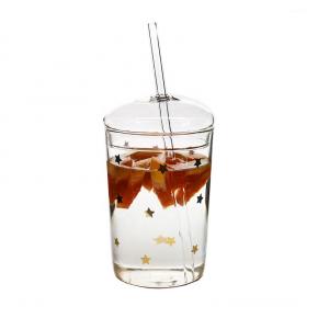 Clear borosilicate glass juice tumbler glass tumbler with lid and straw