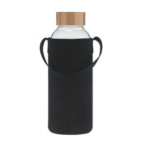 48 oz Sports Borosilicate Glass Water Bottle with Bamboo Lid with Neoprene Sleeve