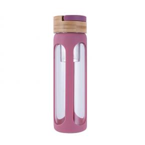 Bamboo lid glass motivational water bottle with fruit infusion