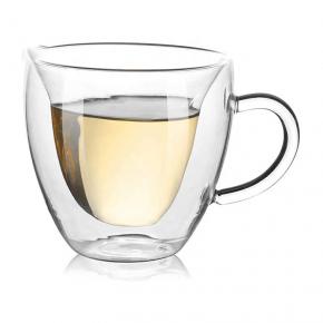 Heart Shaped Double Walled Insulated Glass Coffee Mugs or Tea Cups, Double Wall Glass 8 oz