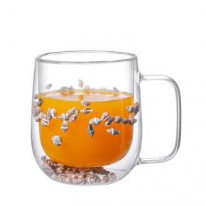 Hot Sale Colored Flower Coffee Mug Vacuum Double Wall Borosilicate Layer Design Glass Cup For Coffee Milk