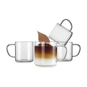  4pcs Set Simple Glass Coffee Mugs-Hand Blown&Seamless Design,14 oz Clear Coffee Cups-Heat Resistant 